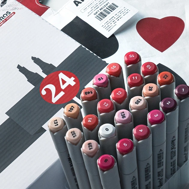 Markery alkoholowe Arrtx OROS ASM-03RD 24 kolory odcienie czerwieni (LC302536) - obraz 7