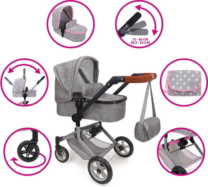 Wózek dla lalek 509 CREW 2w1 z torbą Szary 1495130 (4894897004540) - obraz 2