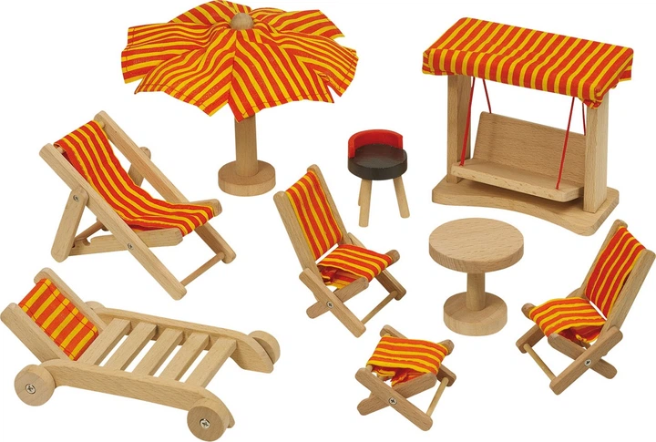 Садові меблі для ляльок Goki Серія A дерев'яні 9 елементів 5299221 (4013594519137) - зображення 2