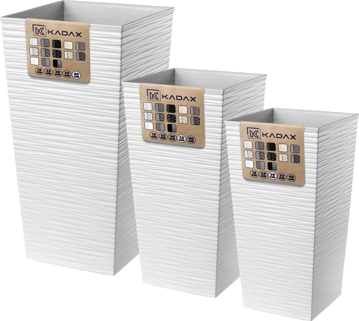 Donice na kwiaty z wkładem Kadax Tuluza K8071 30 cm + 35 cm + 40 cm Białe - obraz 3