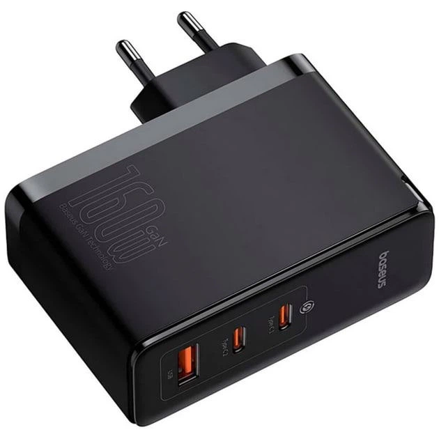 Сетевое зарядное устройство Baseus GaN5 Pro 160W 2Type-C + USB 5A с функцией быстрой зарядки QC4.0+PD3.1 + Кабель Type-C to Type-C 240W 48V/5A 1м (P10110825113-00) Black - изображение 4