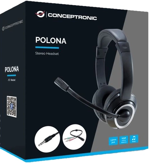 Słuchawki Conceptronic Stereo 3.5 mm Wired Headset + Kabel Rozdzielający Czarne (POLONA02BA) - obraz 5
