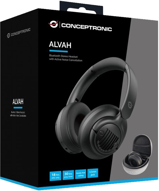 Навушники Conceptronic Bluetooth Stereo Headset Wireless Black + Чохол (ALVAH02B) - зображення 4