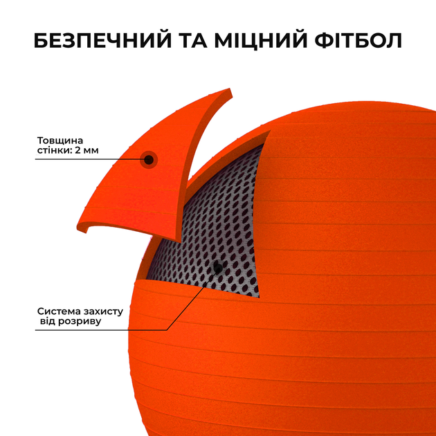 Мяч для фитнеса (фитбол) WCG 55 Anti-Burst 300кг Оранжевый + насос - Фото 5 Мяч для фитнеса (фитбол) WCG 55 Anti-Burst 300кг Оранжевый + насос - изображение 5