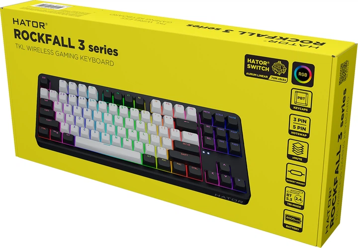 Klawiatura bezprzewodowa Hator Rockfall 3 Mecha TKL Orange Wireless/Bluetooth/USB US layout Black (8721249230028) - obraz 7