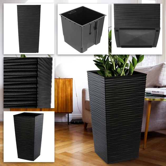 Donice na kwiaty z wkładem Kadax Tuluza K8072 30 cm + 35 cm + 40 cm Czarne - obraz 6