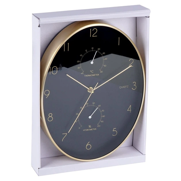 Настінний годинник Vilde 569934 з термометром гігрометром Чорний Золотий 27 x 34.5 см (8720573546775) - зображення 4