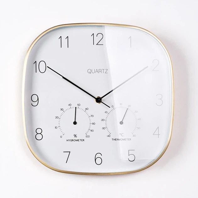 Настінний годинник Vilde 568132 з термометром гігрометром Білий Золотий 28.5 см (8720573546430) - зображення 3