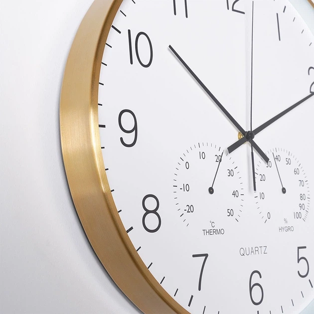 Настінний годинник Vilde 568133 з термометром гігрометром Білий Золотий 38 см (8720573546799) - зображення 3