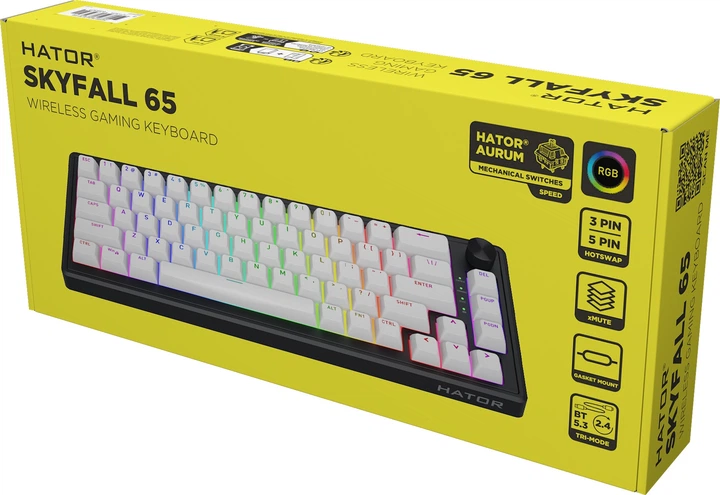 Klawiatura bezprzewodowa HATOR Skyfall 65 Aurum Sterling US layout Wireless/Bluetooth/USB Black-White (HTK3160) - obraz 8