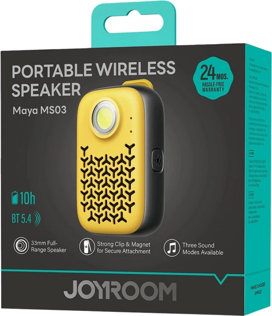 Głośnik przenośny Joyroom Maya JR-MS03 Yellow (6956116790837) - obraz 2