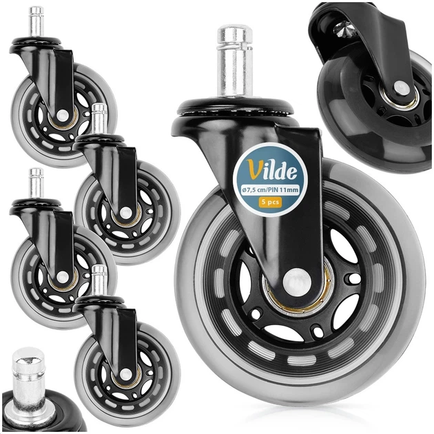 Колеса для крісла Vilde 569998 гумові 7.5 см x 11 мм 5 шт (5904316481780) - зображення 5