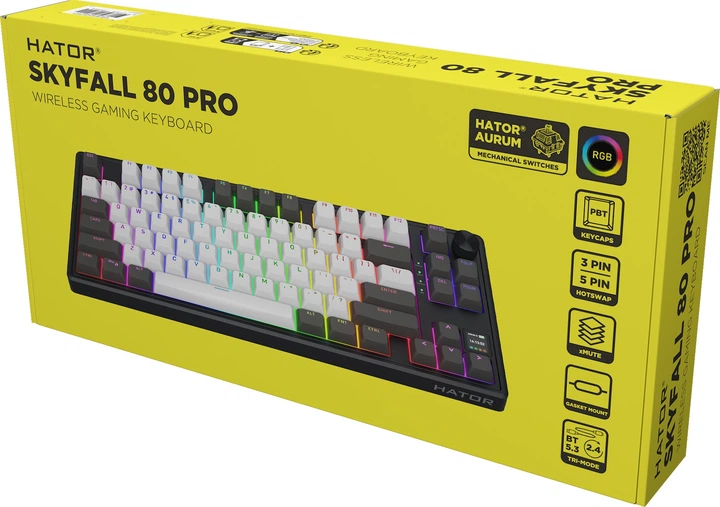 Klawiatura bezprzewodowa HATOR Skyfall 80 Pro Vanila Silent Switch Bluetooth/USB Grey/Black (HTK4180) - obraz 8