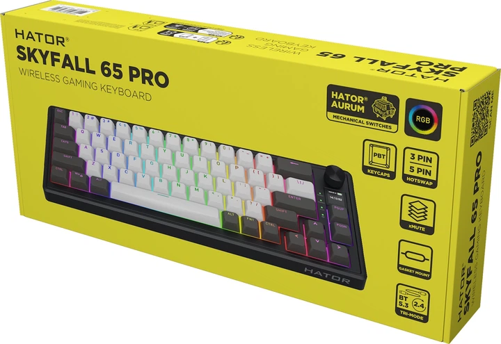 Klawiatura bezprzewodowa HATOR Skyfall 65 Pro Vanila Silent Switch Bluetooth/USB Grey/Black (HTK4160) - obraz 8