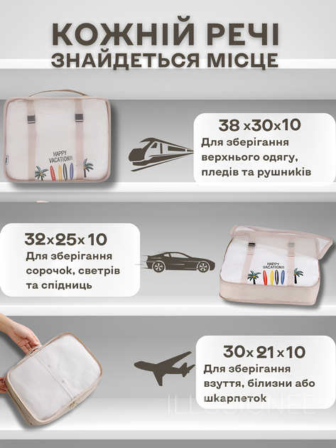 Органайзери набір органайзерів 12в1 дорожній для зберігання одягу взуття білизни косметики аксесуарів організація багажу компактне зберігання сумки чохли для чемодана ручної кладі поїздок подорожей водонепроникні складна конструкція бежеві 3DTOYSLAMP - Фото 10 Органайзери набір органайзерів 12в1 дорожній для зберігання одягу взуття білизни косметики аксесуарів організація багажу компактне зберігання сумки чохли для чемодана ручної кладі поїздок подорожей водонепроникні складна конструкція бежеві 3DTOYSLAMP - зображення 10