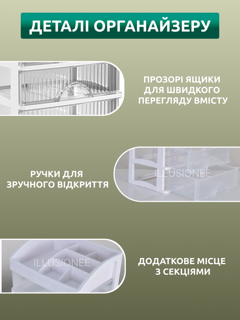 Настольный органайзер мини комодик подставка настольная на стол компактный настольный бокс комод для хранения канцелярии косметики украшений бижутерии аксессуаров мелочей 5 ярусный с 4 выдвижными ящиками пластиковый 33 × 22 × 16,5 см белый 3DTOYSLAMP - изображение 2