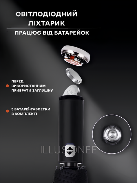 Зонт автомат зонтик с LED фонариком светоотражающей лентой 10 спиц складной компактный ветрозащитный зонты с прочным механизмом антиветер мужской женский автоматический удобный от дождя для сумки путешествий дороги прогулок дорожный синий 3DTOYSLAMP - изображение 5