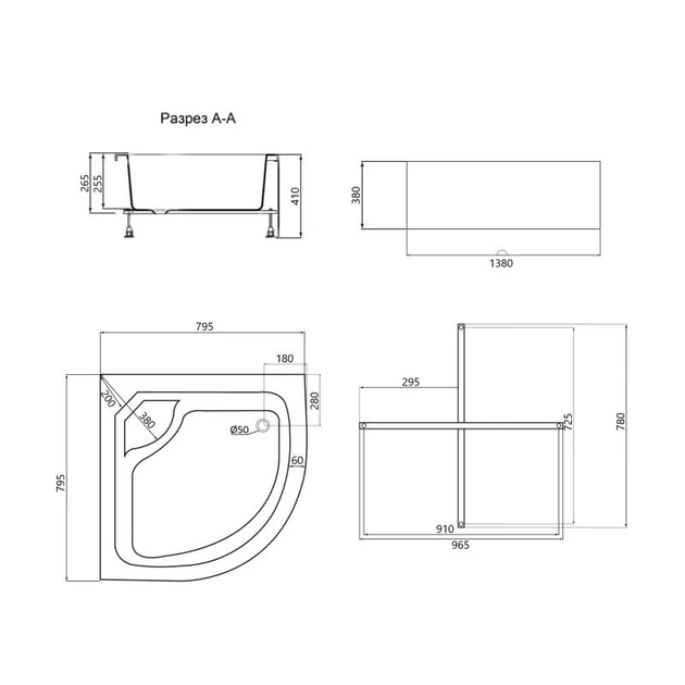 Душовий піддон Lidz KAPIELKA ST80x80x41 см з панеллю - зображення 2