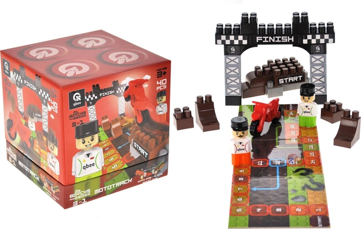 Klocki konstrukcyjne Marioinex Block and Steps 3 w 1 Tor motocyklowy + Gra planszowa 40 elementów QB300-103 (4823037611980) - obraz 2