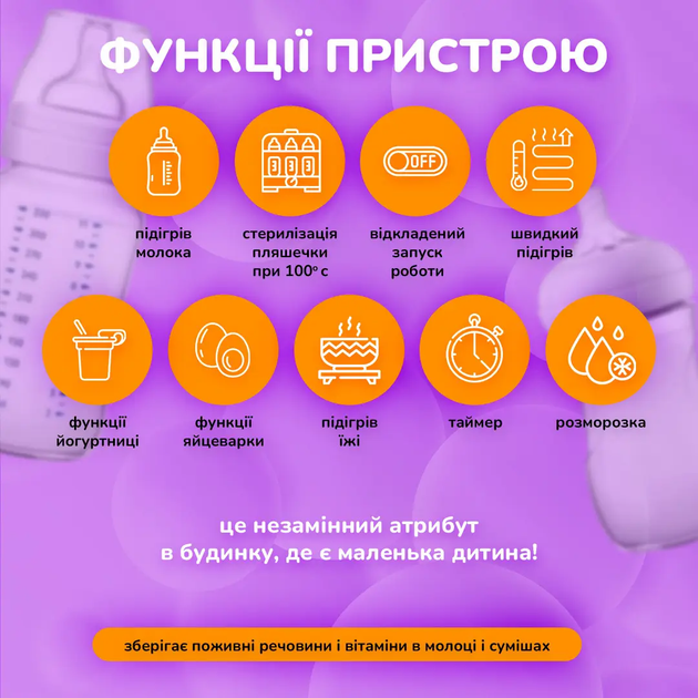 Підігрівач стерилізатор для дитячих пляшечок з таймером функцією йогуртниці розморожування стерилізації парою (482192-Prob) Білий - зображення 4