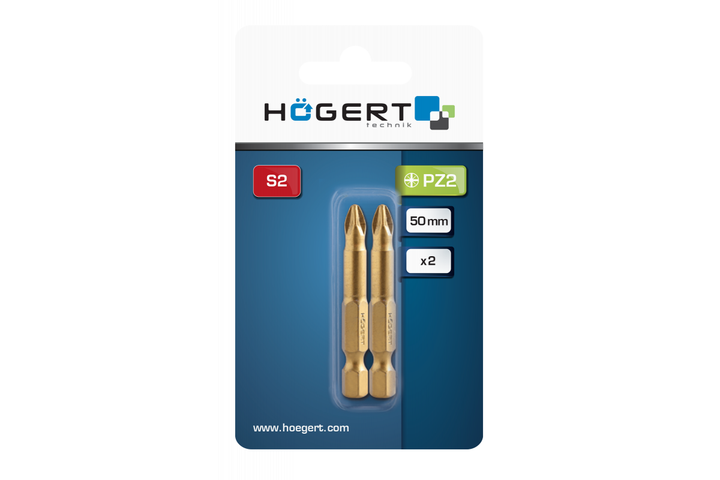 Длинные биты PZ2 50 мм сталь S2 титановое покрытие 2 штуки Hogert (HT1S395) - изображение 2