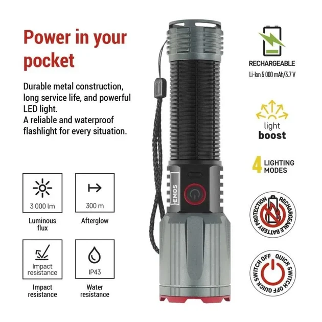 Фонарь LED EMOS P3122 3000Lm Li-Ion 5000 мА•ч - изображение 2