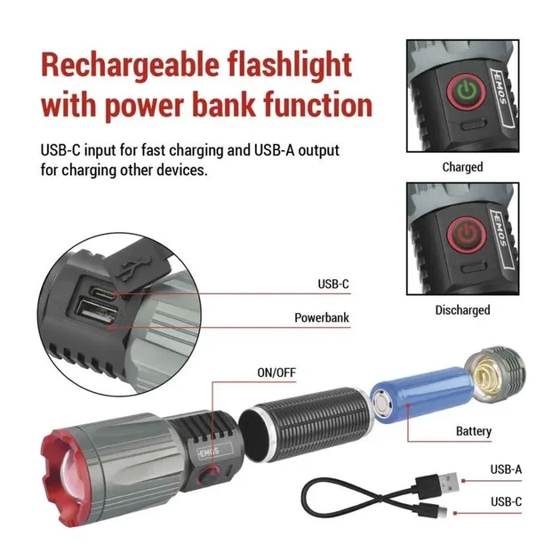 Фонарь LED EMOS P3122 3000Lm Li-Ion 5000 мА•ч - изображение 3