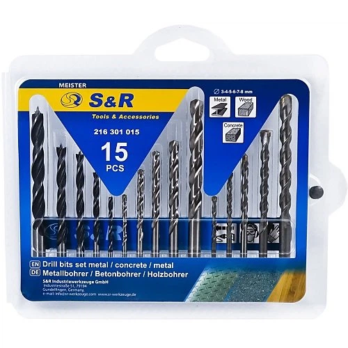 Набор сверл S&R Meister 15 шт (металл, бетон, дерево) (216301015) - Фото 1 Набор сверл S&R Meister 15 шт (металл, бетон, дерево) (216301015) - изображение 1
