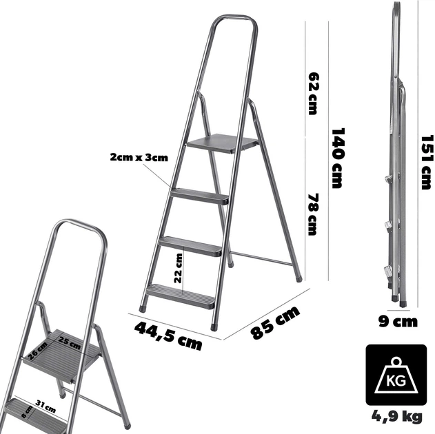 Сталева драбина Kadax Ceriana з платформою 4 сходинки 125 кг K10439 (5906638300794) - зображення 4