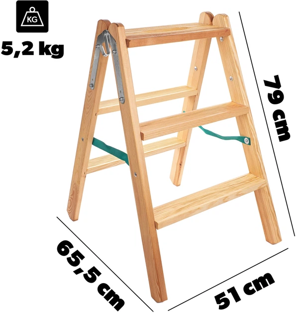 Дерев'яна драбина Kadax Larsos двостороння 3 сходинки K12302 (5906638323168) - зображення 3