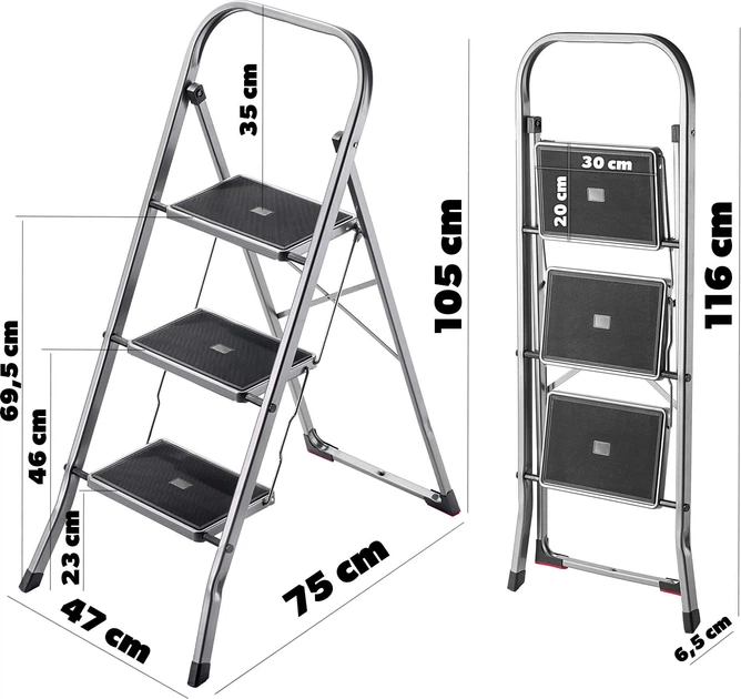 Сталева драбина Kadax Toro з платформою 3 сходинки 150 кг K6584 (5903699457283) - зображення 4