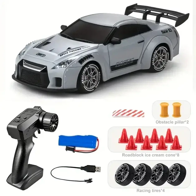 Машинка на радиоуправлении Nissan 1:24 дрифт 4WD 2.4GHz с LED подсветкой серая RC авто до 60 м - изображение 9