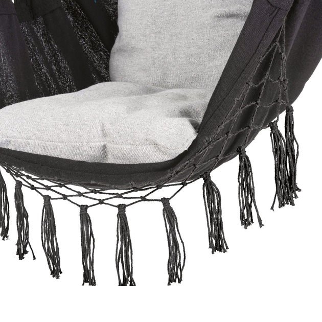 Підвісне крісло-гамак Outtec Boho XXL чорний бразильський до 140 кг для відпочинку - Фото 5 Підвісне крісло-гамак Outtec Boho XXL чорний бразильський до 140 кг для відпочинку - зображення 5