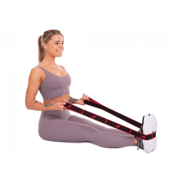 Фитнес резинка для тренировок 8 петель, лента для фитнеса с петлями Queenfit 86,5 х 4 см, эспандер ленточный, черно-красная - изображение 7