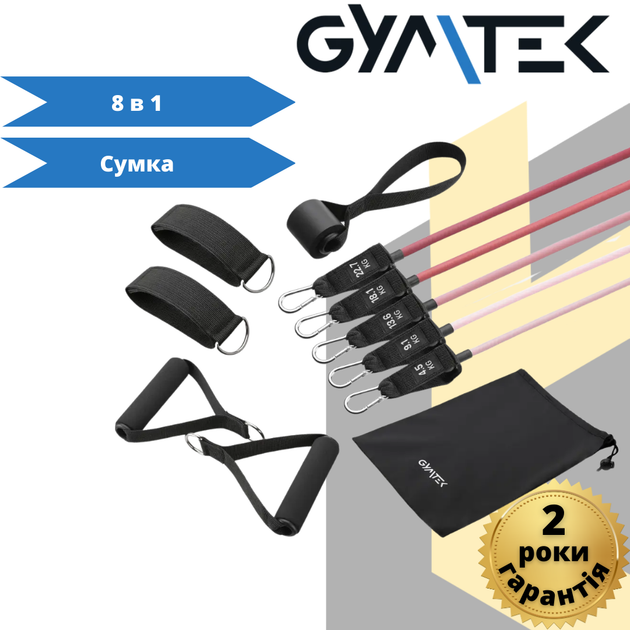 Набор резинок с эспандерами Gymtek розовый 5 жгутов для фитнеса - изображение 10