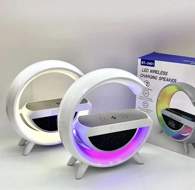 Настольный RGB ночник с беспроводной зарядкой и колонкой G-Smart, Многофункциональный RGB ночник колонка BT-3401 - Фото 7 Настольный RGB ночник с беспроводной зарядкой и колонкой G-Smart, Многофункциональный RGB ночник колонка BT-3401 - изображение 7