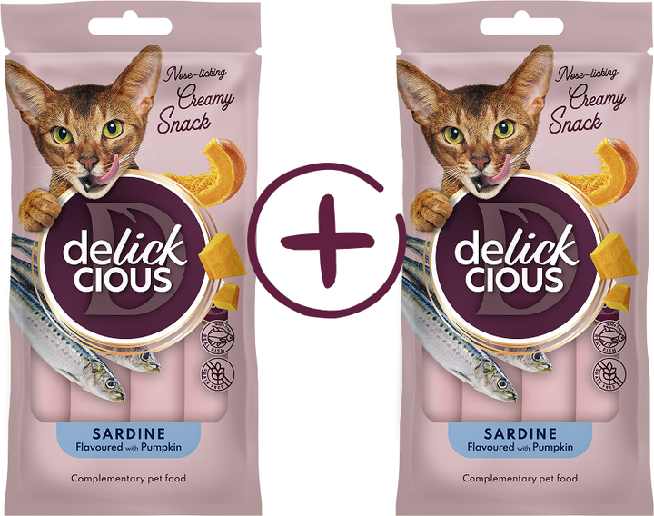 Промо набор Кремовое лакомство для кошек Delickcious сардина с добавлением тыквы 2 шт 120 г (D6251603) - Фото 1 Промо набор Кремовое лакомство для кошек Delickcious сардина с добавлением тыквы 2 шт 120 г (D6251603) - изображение 1