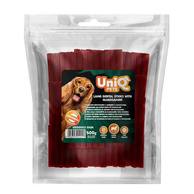 Лакомство для чистки зубов собак UniQ PETS DENTAL Зубные палочки с ягнятиной и глюкозамином 10 см, 500 г - изображение 4