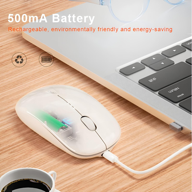 Мышь беспроводная INPHIC M1 с подключением USB 2.4ГГц, аккумулятором, 2400 DPI, бежевый - изображение 4