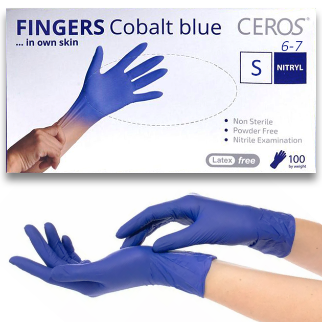 Рукавиці нітрилові блакитно-фіолетові Fingers Violet Blue, 100шт., Ceros, розмір S - изображение 2