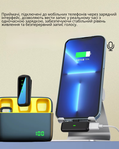 Петличные микрофоны SX6 беспроводные с шумоподавлением с зарядным кейсом с подключением Type-C для iPhone та Android - Фото 4 Петличные микрофоны SX6 беспроводные с шумоподавлением с зарядным кейсом с подключением Type-C для iPhone та Android - изображение 4