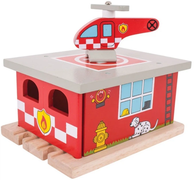 Drewniana stacja straży pożarnej Bigjigs Rail depo kolejowe (0691621092620) - obraz 2