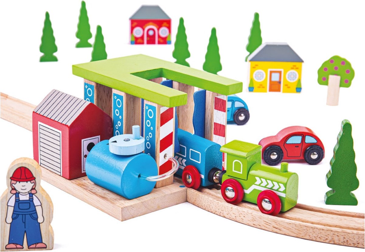 Drewniany zestaw do zabawy Bigjigs Rail Stacja do mycia pociągów (0691621092507) - obraz 7
