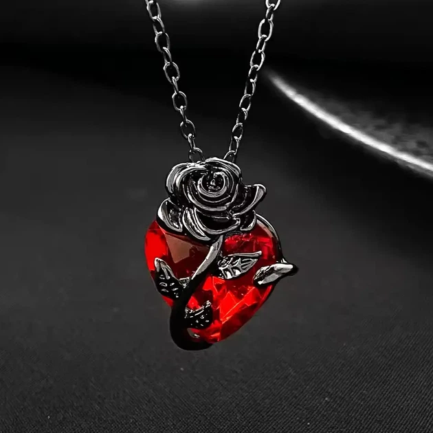 Кулон на ланцюжку Роза з Серцем - Rose with Heart Червоний - Фото 1 Кулон на ланцюжку Роза з Серцем - Rose with Heart Червоний - изображение 1