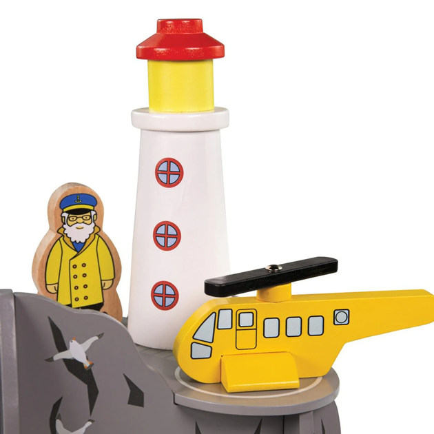 Zestaw drewniany Bigjigs Rail Czterostronny tunel z latarnią morską i heliportem (0691621722831) - obraz 3