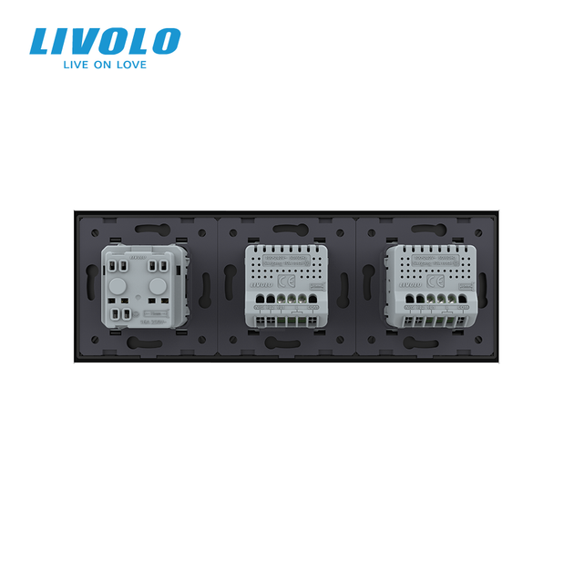 Сенсорний димер LIVOLO 2 сенсори (1-1) з розеткою, чорний, скло, 16A 230V, із заземленням, захисні шторки - Фото 4 Сенсорний димер LIVOLO 2 сенсори (1-1) з розеткою, чорний, скло, 16A 230V, із заземленням, захисні шторки - зображення 4