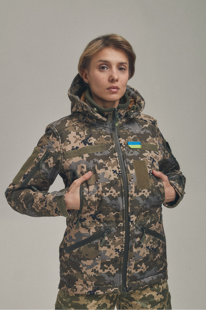 Зимняя утепленная женская FS куртка-трансформер Soft Shell 2в1, пиксель - изображение 2
