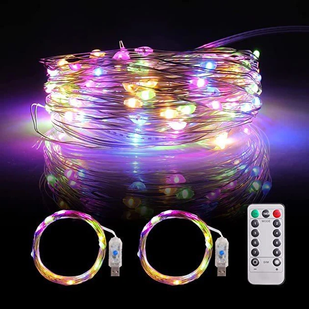 Гірлянда Роса 100 LED довжина 10 м від USB + пульт мультиколор - Фото 1 Гірлянда Роса 100 LED довжина 10 м від USB + пульт мультиколор - зображення 1