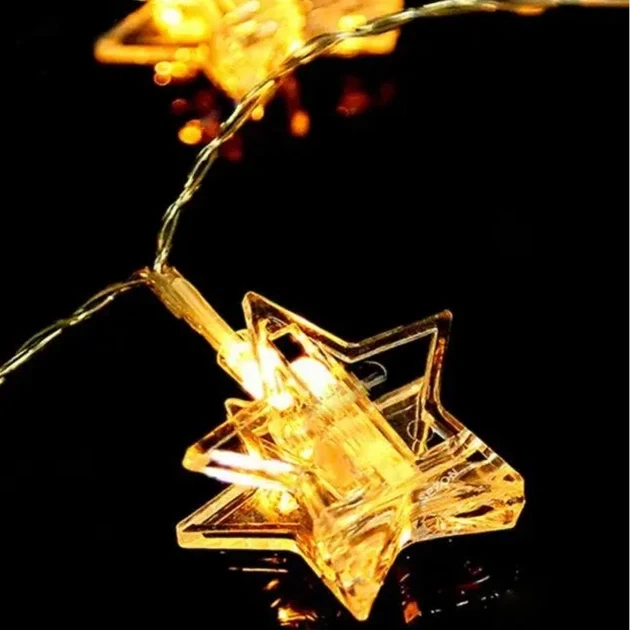 Гірлянда-нитка прищіпки зірочки 20 LED довжина 2 метри теплий білий USB - Фото 6 Гірлянда-нитка прищіпки зірочки 20 LED довжина 2 метри теплий білий USB - зображення 6
