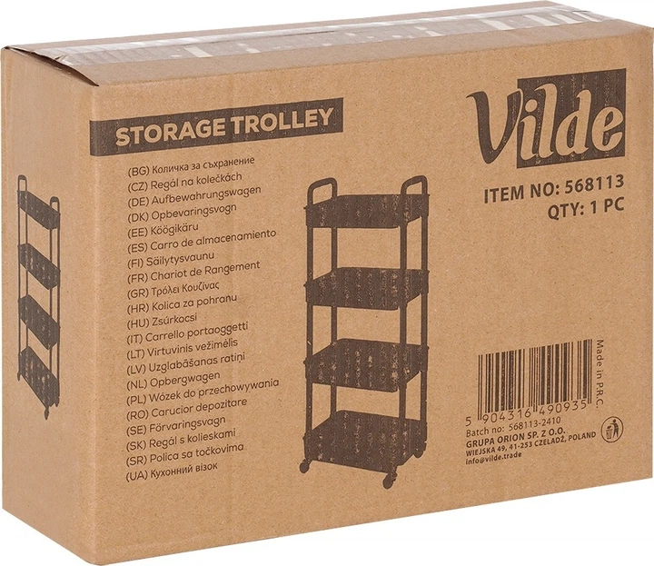 Полиця на колесах Vilde 4-рівнева 30 x 21 x 86 cm Чорна (5904316490935) - зображення 2